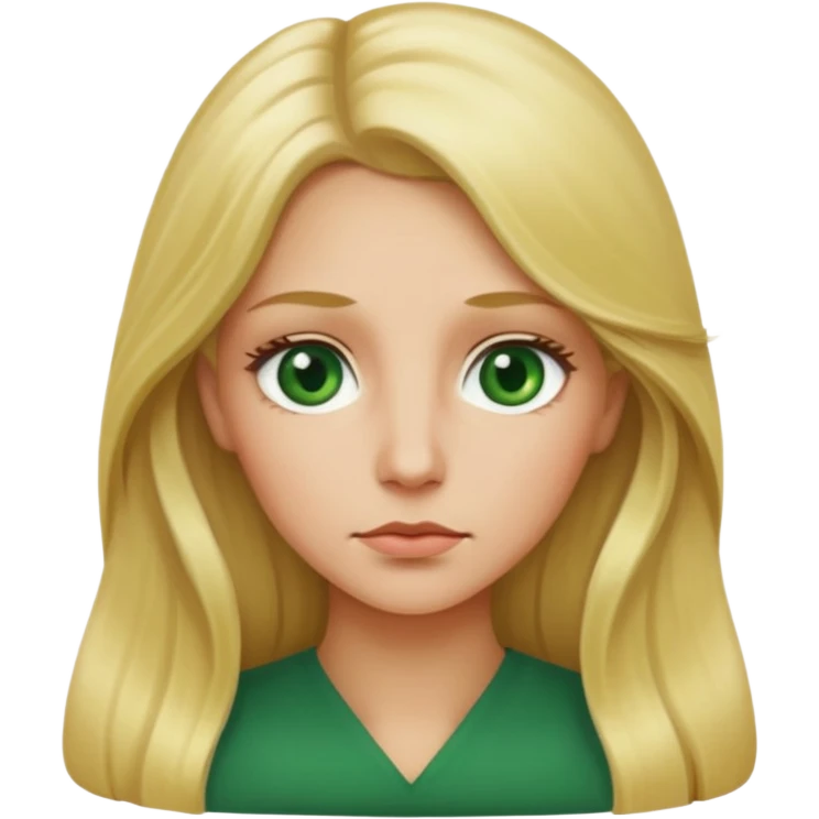 blonde with long hair and green eyes, thoughtful, iOS Apple emoji style emoji