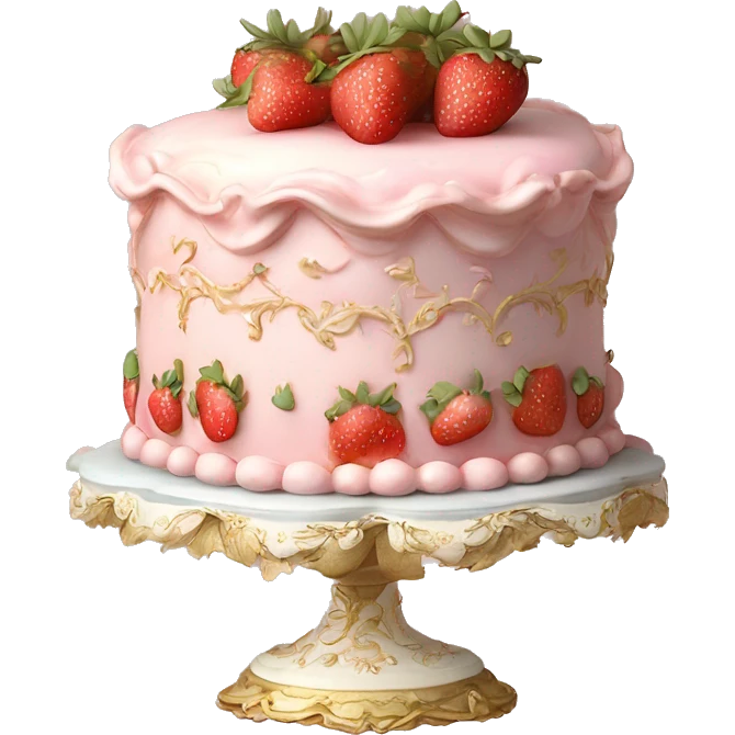vintage rococo highly detailed pale pink cake with strawberries emoji