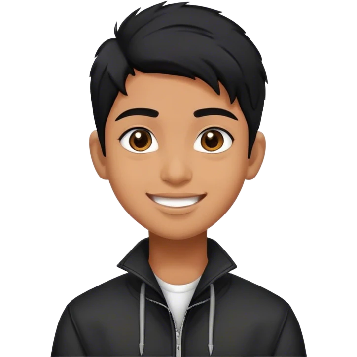 Cheerful Indian teenager with black hair . He's wearing a black jacket emoji