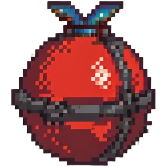 red orb with bomb silhouette, 32x32 pixel art game power-up emoji