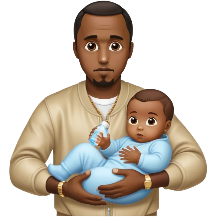 P.diddy holding a baby in one hand a baby oil in the other hand emoji