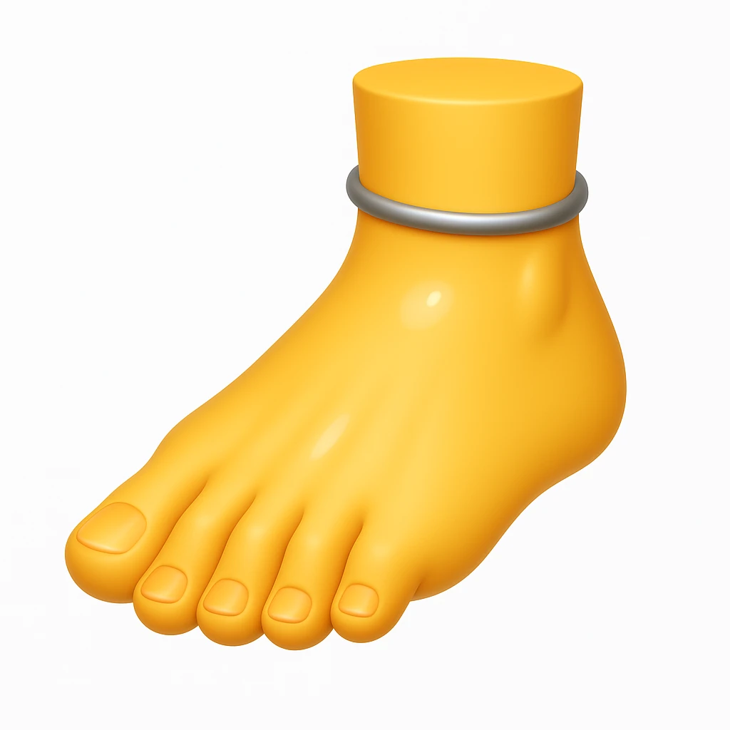 Create a foot emoji that looks exactly like the reference image, in iOS emoji style. The emoji should be 3D, shiny, with smooth gradients, soft shadows, realistic shape, and a friendly emoji look. Add a glossy effect to the foot. emoji