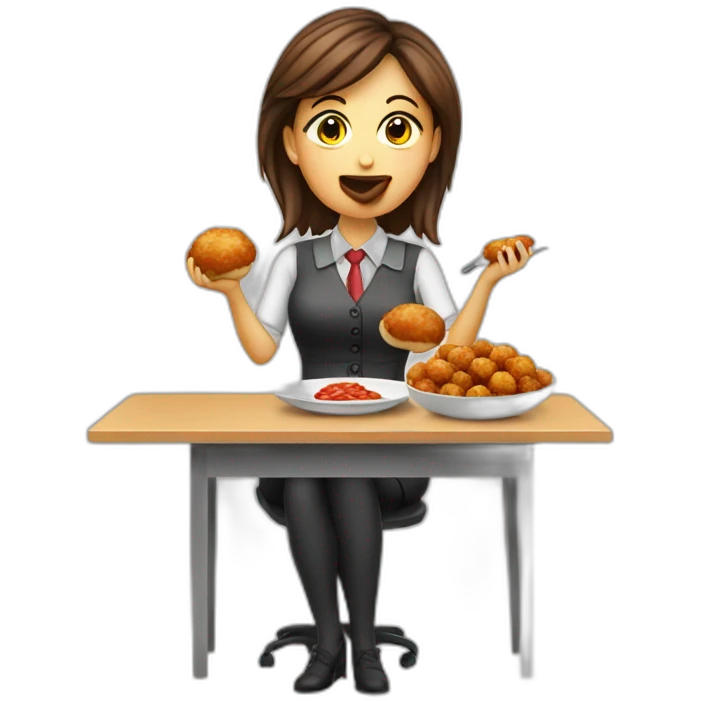 Italian accountant female eating meatball some emoji