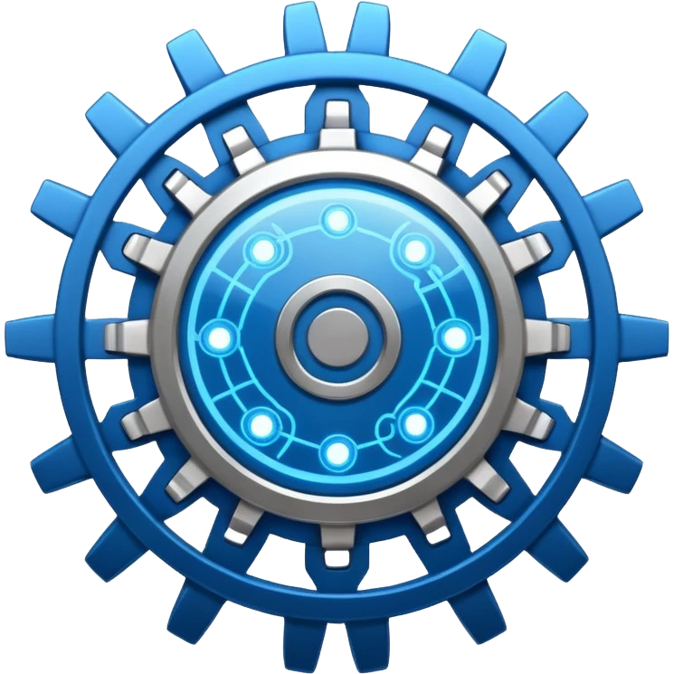 gear with circuit-style connected nodes, representing global system configuration and connectivity. emoji
