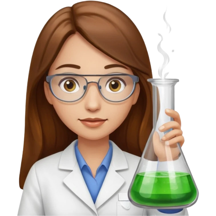Crie emojis de uma mulher de cabelos longos castanhos farmacêutica mexendo com becker emoji
