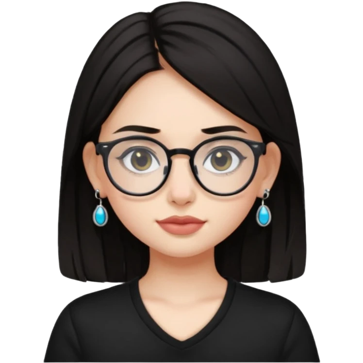 sarah babygirl dark hair and glasses with nose piercing and earrings and black top emoji