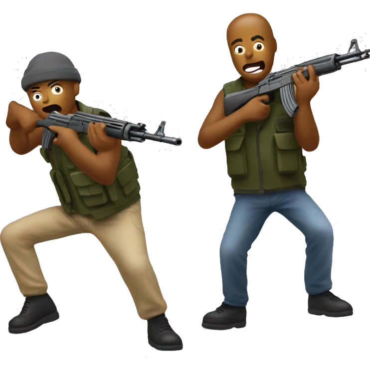 Two fried men with fake ak47s shooting fake bullets emoji