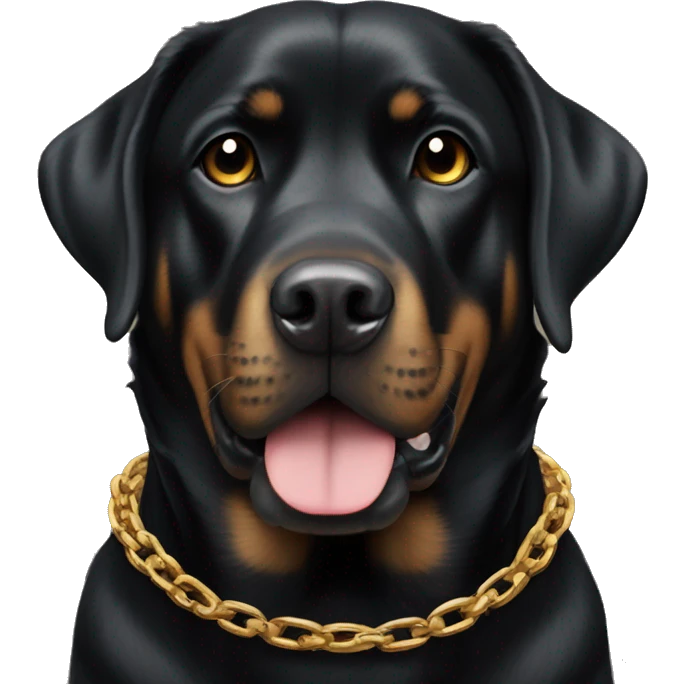 Black lab / Rottweiler mix wearing a gold chain and socks emoji