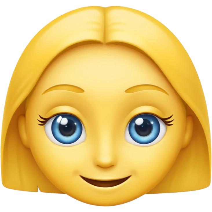 yellow emoji, big blue eyes, smiling, pronounced eyebrows and long eyelashes emoji