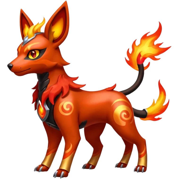 Fiery solarpunky elemental colorful hot will-o-wispy Houndoom-Torracat-Genesect-Pokémon-Fakémon-hybrid-creature emoji