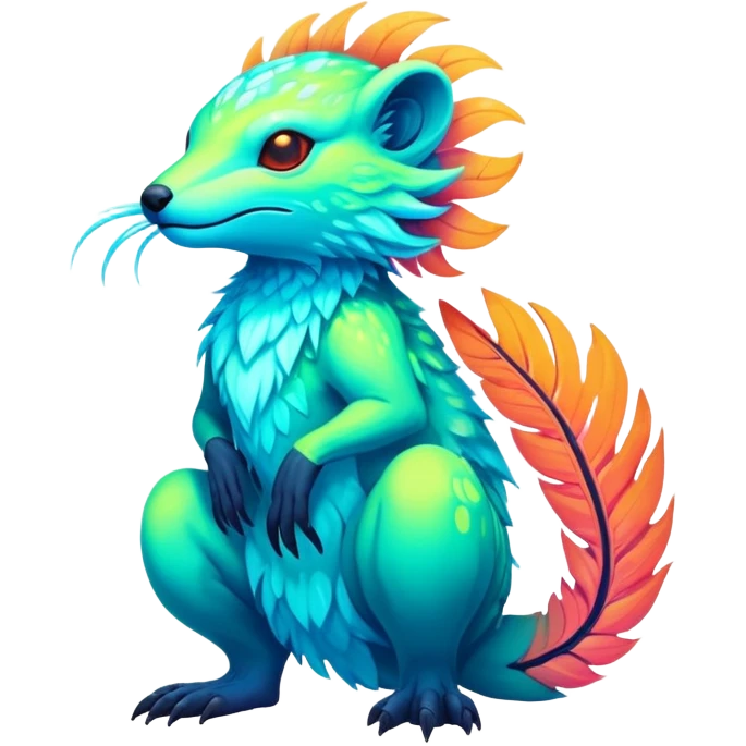 Tropical futuristic lush warm-colored neon Fionbri-Vernid-creature emoji