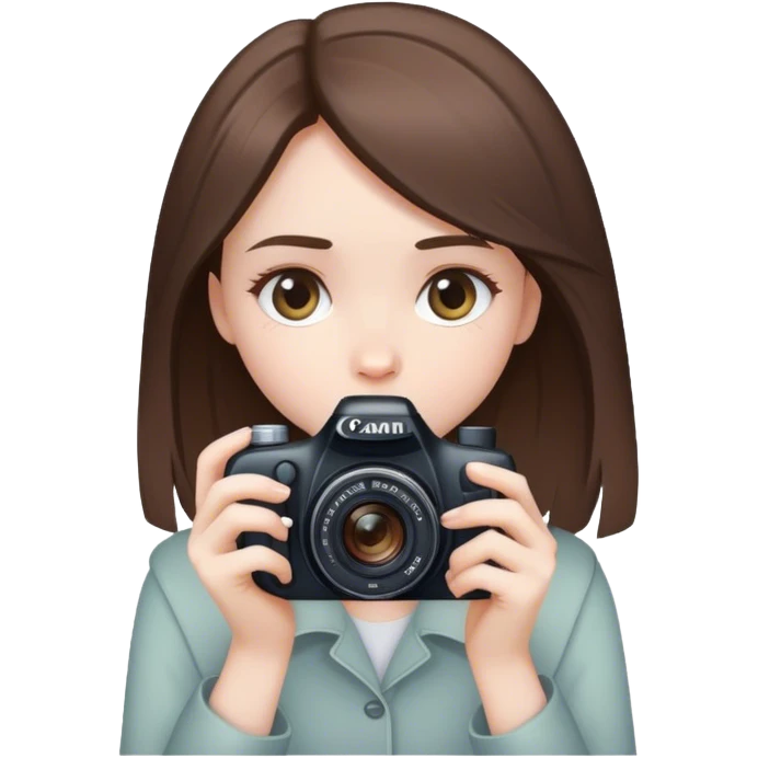 beautiful pale brunette girl taking photos with canon camera looking down emoji