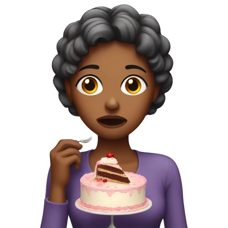 woman sad nervous eating cake emoji