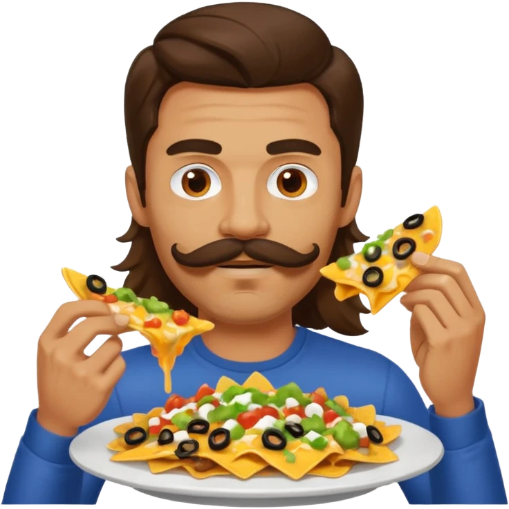 ripped guy with long hair and mustache eating nachos emoji