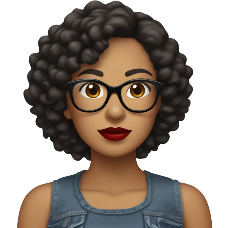 Big chest, Latina woman with short curly hair, big red lips and black oversized glasses ￼ emoji
