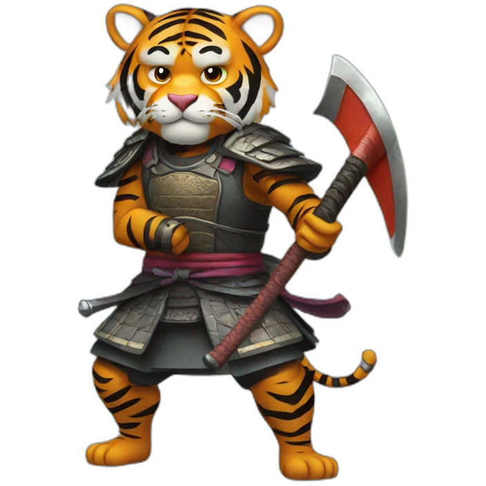 Tiger samurai holding axe emoji