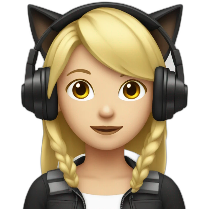 she blond developer has headphones with black cat ears emoji