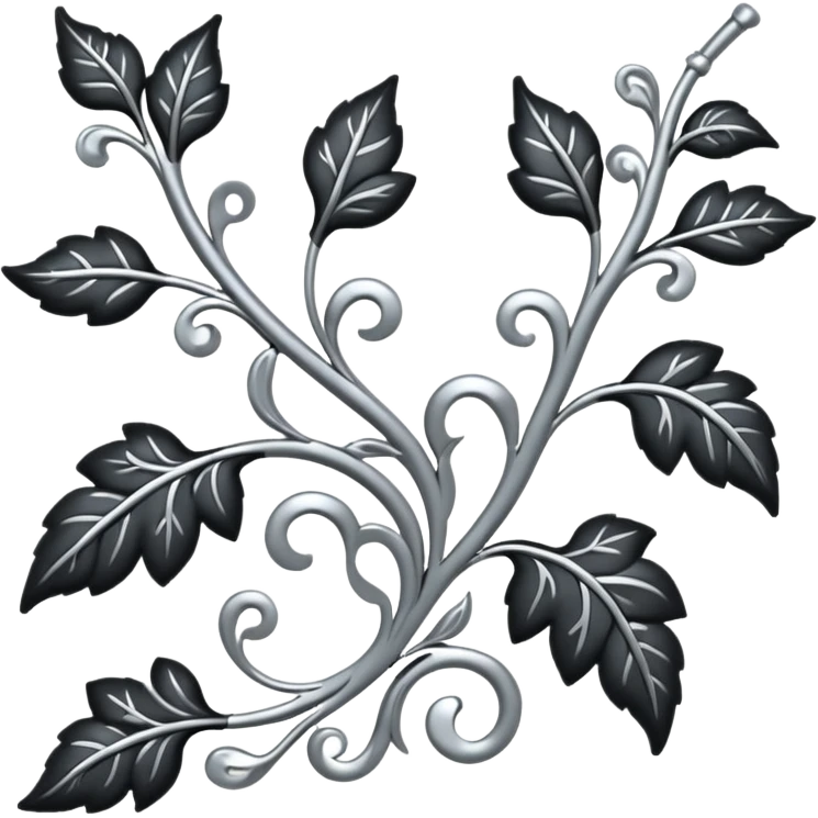 Black and silver filigree vine with leaves, artistic design, 3D, extremely detailed design emoji