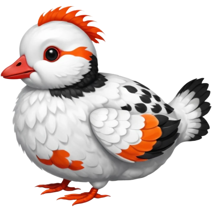 Asian Painted Fluffy Realistic Rock Ptarmigan-Dwarf-Hotot-Koi-Fish-Animal-hybrid, full body, with red marking over eye emoji