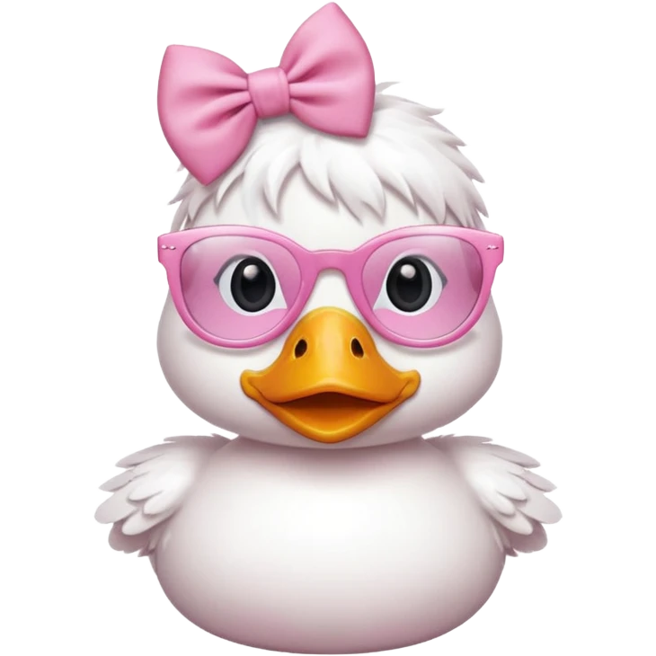 white duck with pink glasses and a pink bow emoji