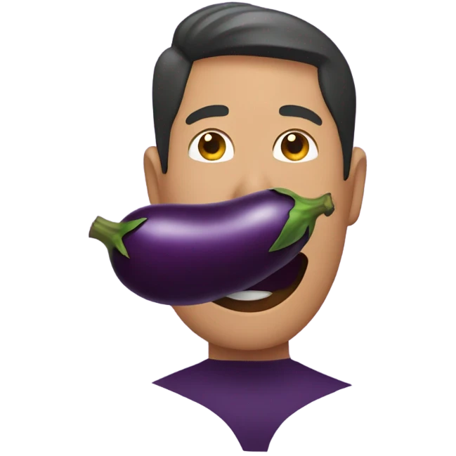 A guy holding an egg plant to his face emoji