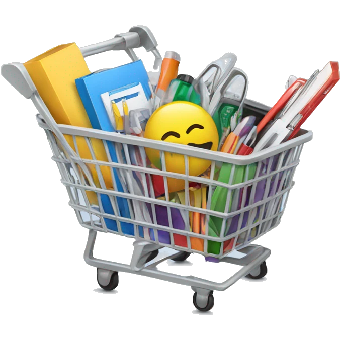 shopping basket full of office supplies emoji