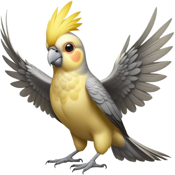 cinematic-[cockatiel]-realistic-full-body-perched-emoji,-wings-tucked-neatly,-head-tilted-dramatically,-sleek-[yellow and grey]-feathers,-simplified-yet-realistic-focused-features,-highly-detailed,-glowing-with-an-almost-sarcastic-glow emoji