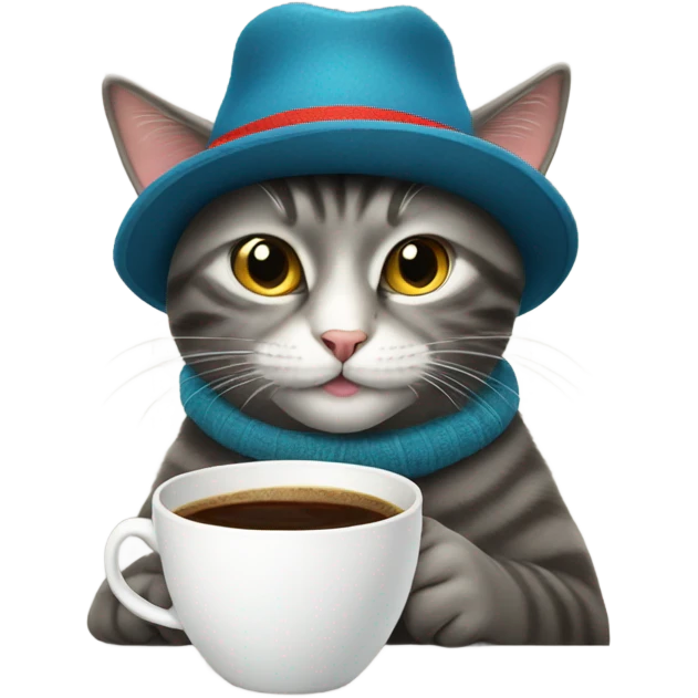 russian cat drinking coffee wearing hat emoji