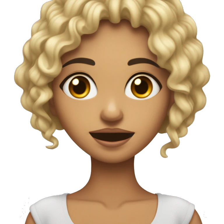 Morena con rizos con nariz pequeña y labios gruesos emoji
