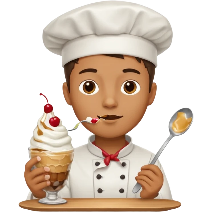 Young Male Chef eating sundae with spoon emoji
