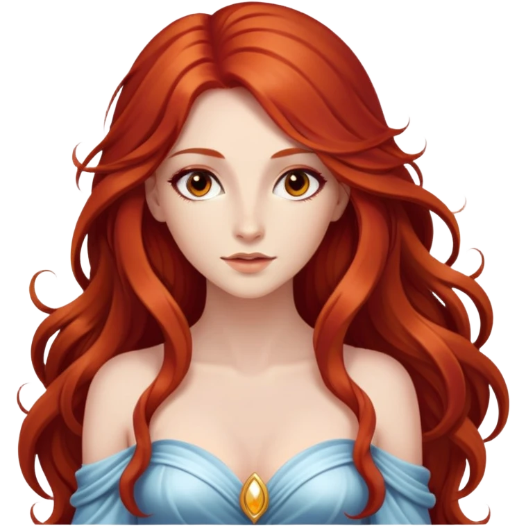   Very Magic God Fee femme avec des cheveux très long roux, yeux marrons belle comme une déesse avec un beau corps qui a de la magie tout autour d’elle  emoji
