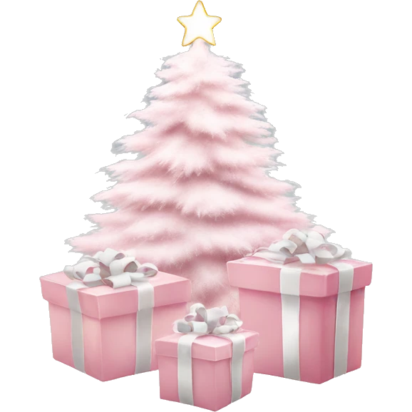 Light pink Christmas gifts under a white Christmas tree  emoji
