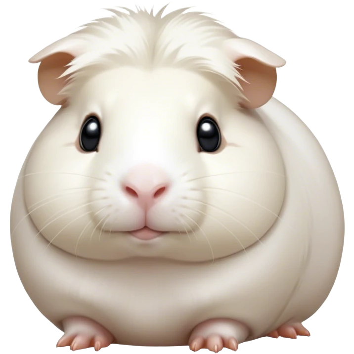 Cinematic Noble White Guinea Pig Portrait Emoji, Poised and regal, with a compact, chubby build and a pristine, well-groomed pure white fur, deep-set soulful dark eyes, Simplified yet sharp and sophisticated features, highly detailed, glowing with a soft, dignified glow, high shine, intelligent and sweet, stylized with an air of gentle purity, focused and attentive, soft glowing outline, capturing the essence of a watchful and confident little companion, so majestic it feels as though it could scurry out of the screen with effortless authority! emoji