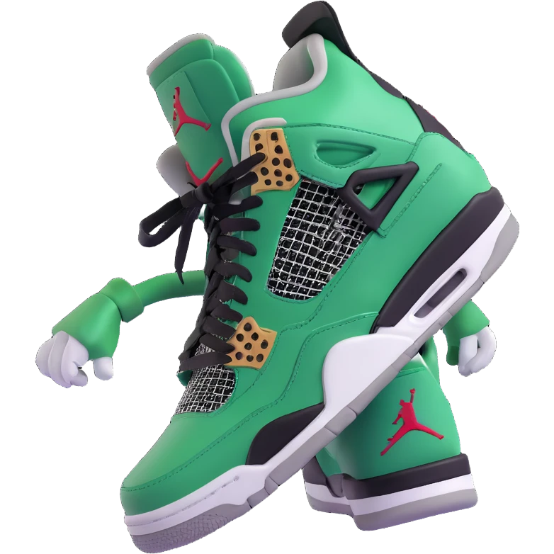Jordan 4 Pine Green sneaker with arms, legs, and a winking facial expression emoji