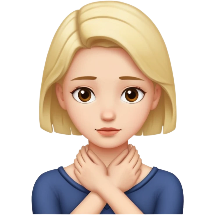 girl with both of her hands on her neck that are crossed over each other emoji