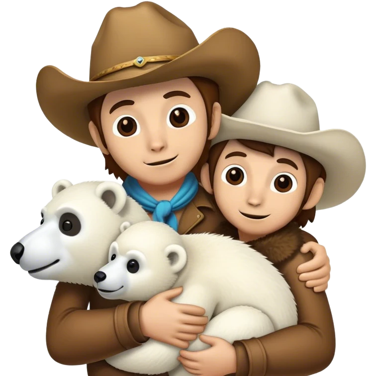 A big monkey, a cowboy, and a polar bear hugging  emoji