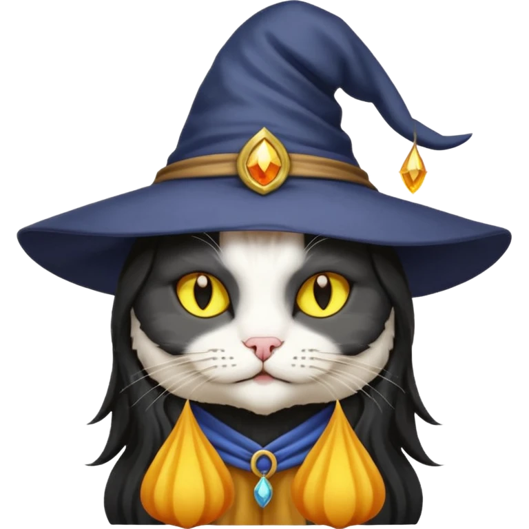 Black and white cat that is a sorcerer emoji