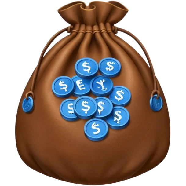 brown money bag of blue coins emoji