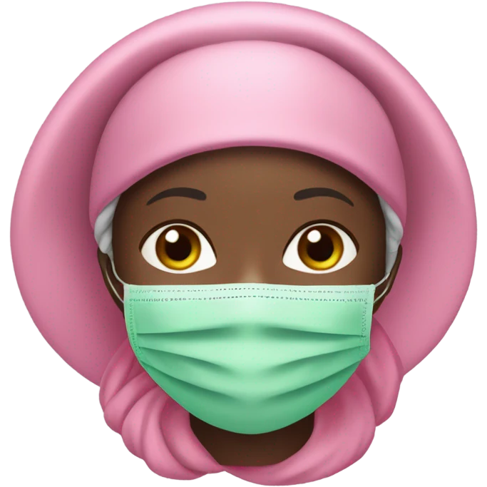black girl wearing green skin care face mask with a pink bonnet on her head emoji