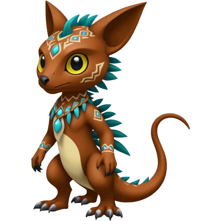 colorful lush edgy spooky tribal exotic patterned beautiful elegant pretty realistic Fakémon-Digimon-Fionbri-Trico-creature (full body) emoji