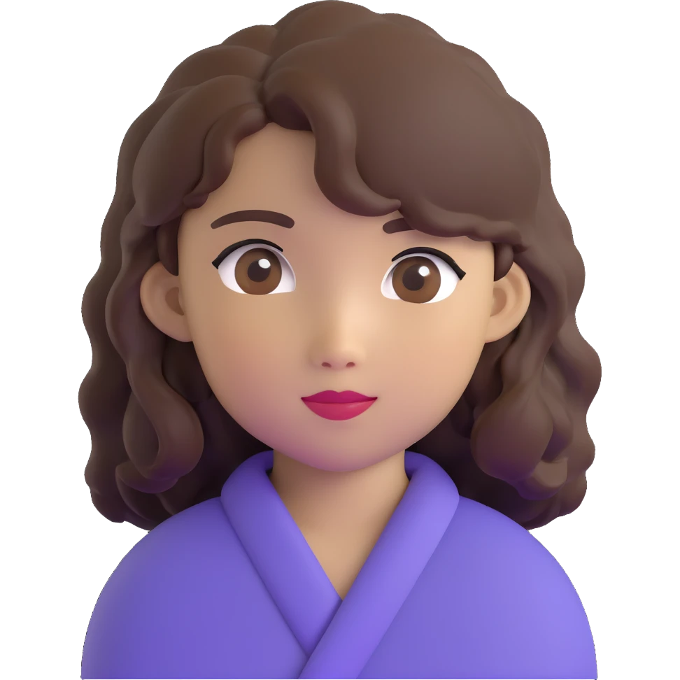 portrait of an Asian girl with medium brown wavy hair and brown eyes emoji