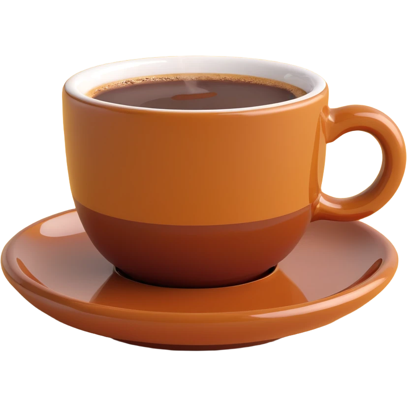 3D emoji style espresso cup, shiny ceramic, rich brown coffee, steam emoji