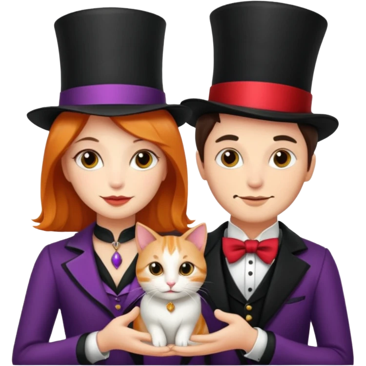 magician couple and their pet cat emoji