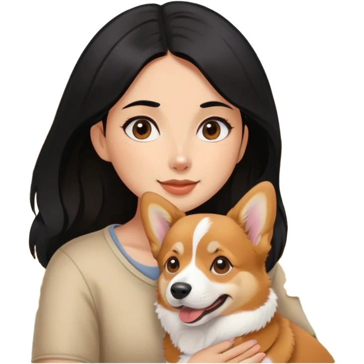 A black hair girl holding a corgi dog a chinese lupus families dog emoji