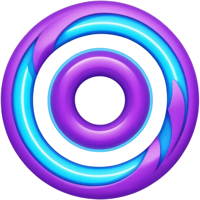 Futuristic retry symbol for a game: glowing circular energy ring with a rotating neon core, vibrant blue and violet Virtuosa colors, smooth soft shapes like a friendly floating orb, dynamic swirl effect suggesting a restart. Playful, modern, high-tech. No text. Full background.
 emoji