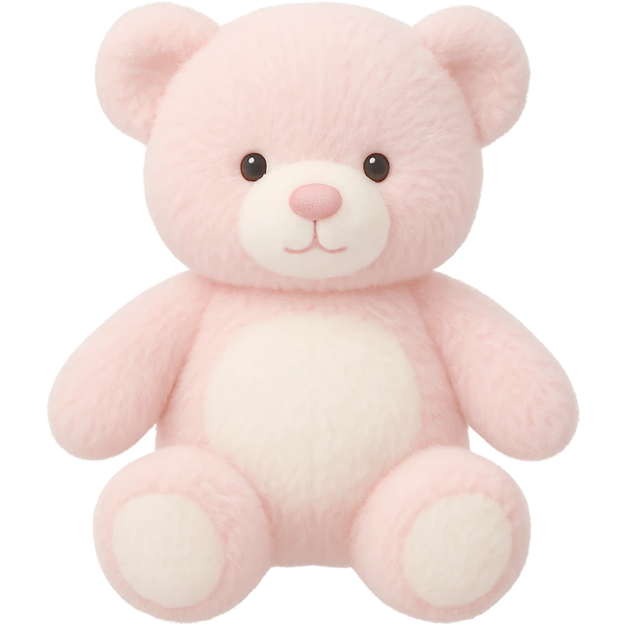 plush teddy bear with pink and white fur, completely flat lighting, no shadows or background, soft and fluffy appearance, only the bear visible emoji