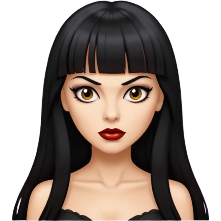 vampira parda sexy com cabelo preto longo e liso e franja emoji
