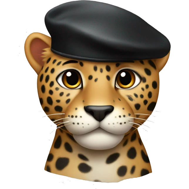 cartoon cute jaguar with a black beret on his head emoji
