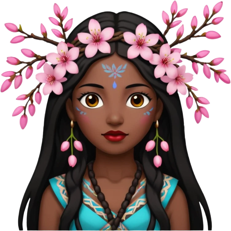tribal woman with cherry blossom emoji