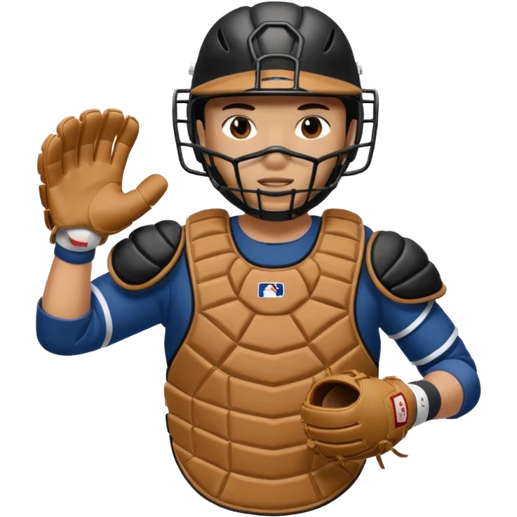 Baseball catcher, with glove up and in the foreground, ready to catch the ball emoji